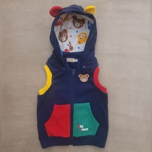 Miki House Navy/Red/Green/Yellow Hooded Bear Vest Size Japan Size 90cm
